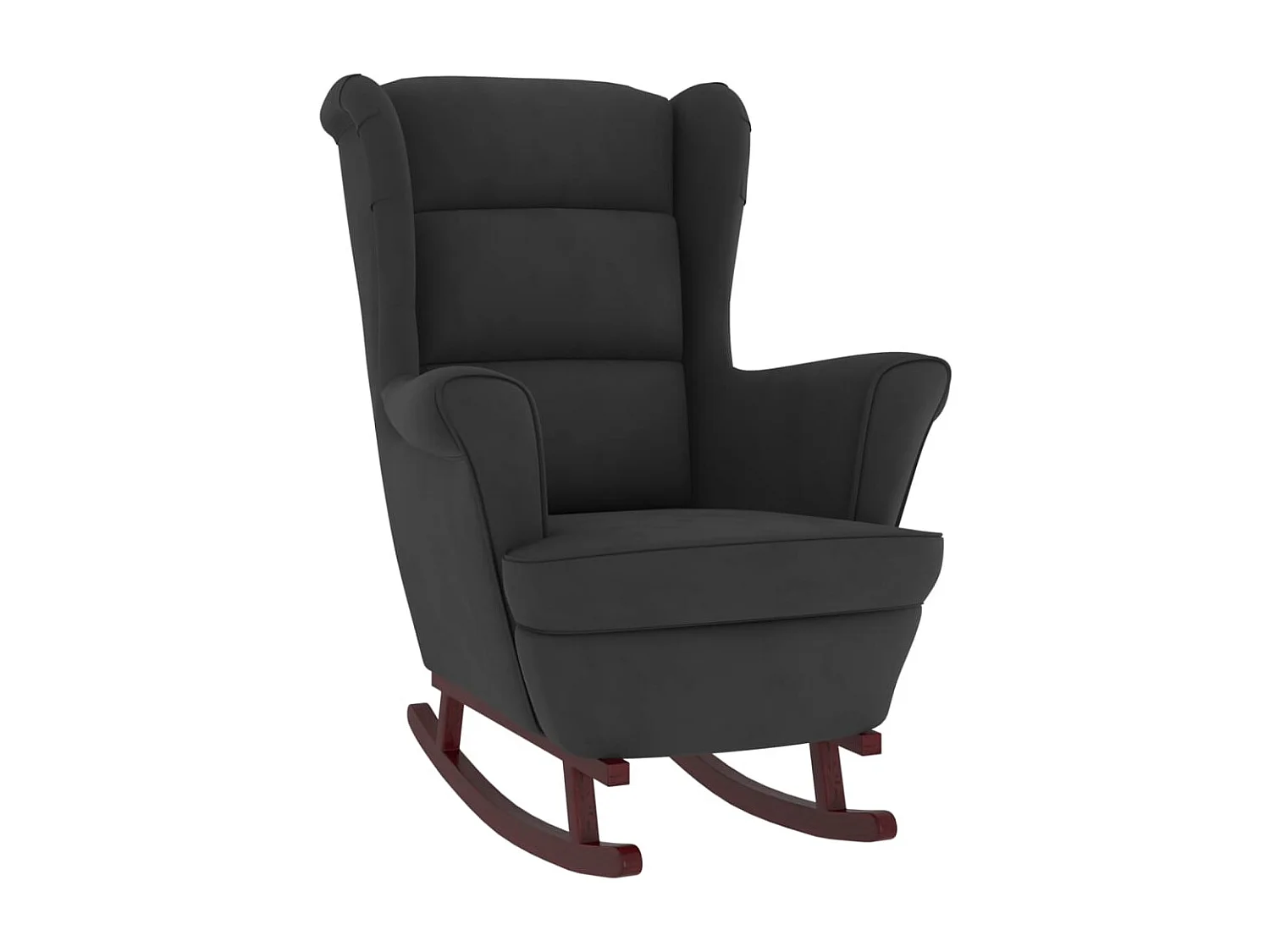 Fauteuil à bascule et pieds en bois massif d'hévéa Noir Velours BE8647