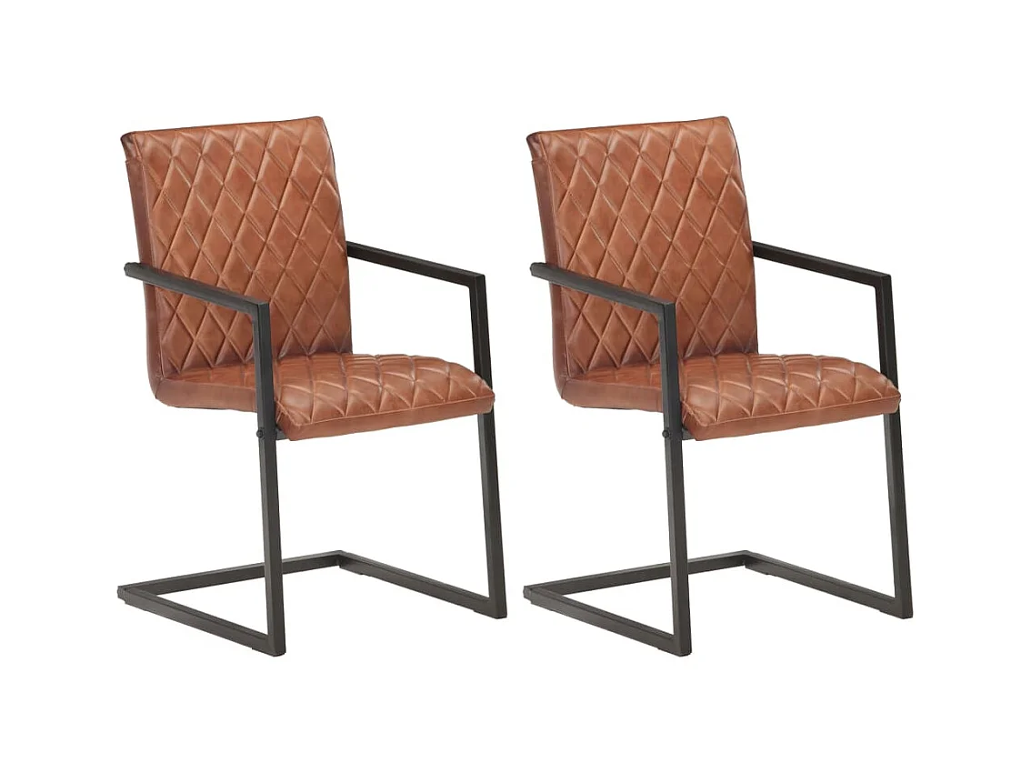 Chaises à manger cantilever lot de 2 marron cuir véritable REO53959