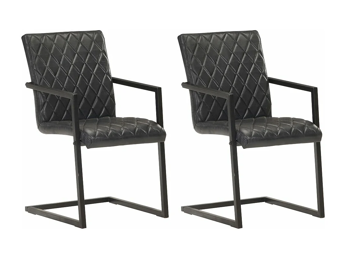 Chaises à manger cantilever lot de 2 noir cuir véritable REO78137