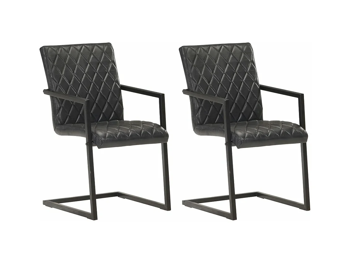 Chaises à manger cantilever lot de 2 noir cuir véritable REO78137