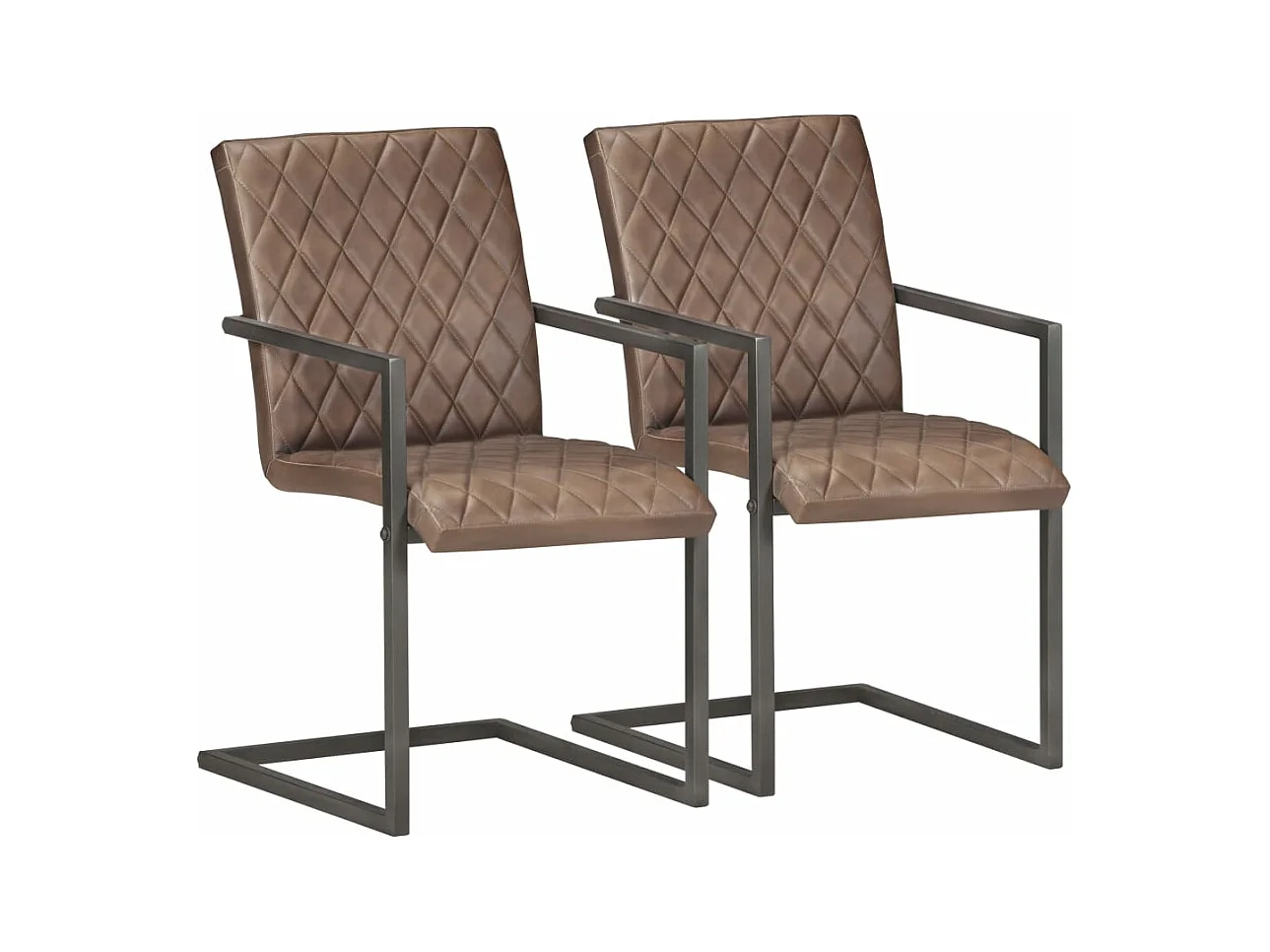 Chaises à manger cantilever lot de 2 marron cuir véritable REO95636