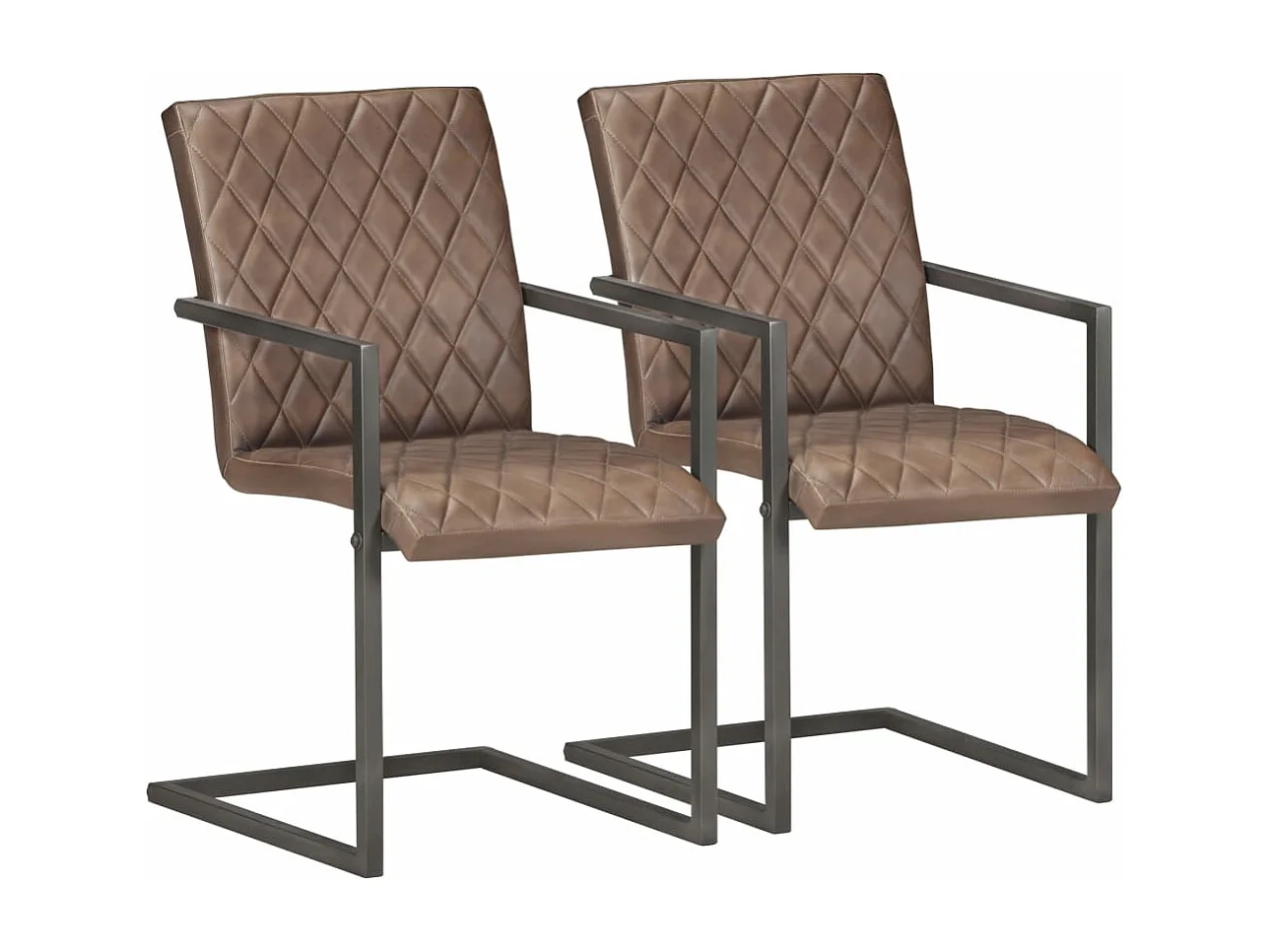 Chaises à manger cantilever lot de 2 marron cuir véritable REO95636