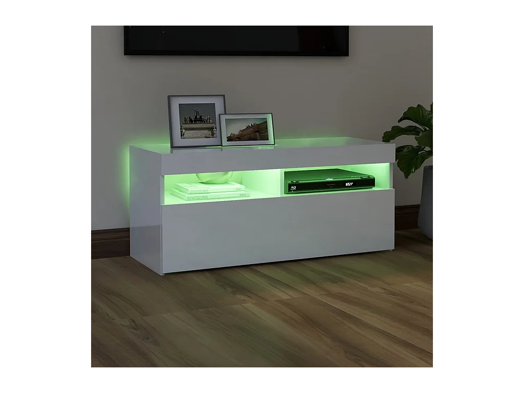 Tv-meubel met LED-verlichting 90x35x40 cm hoogglans wit NL726239