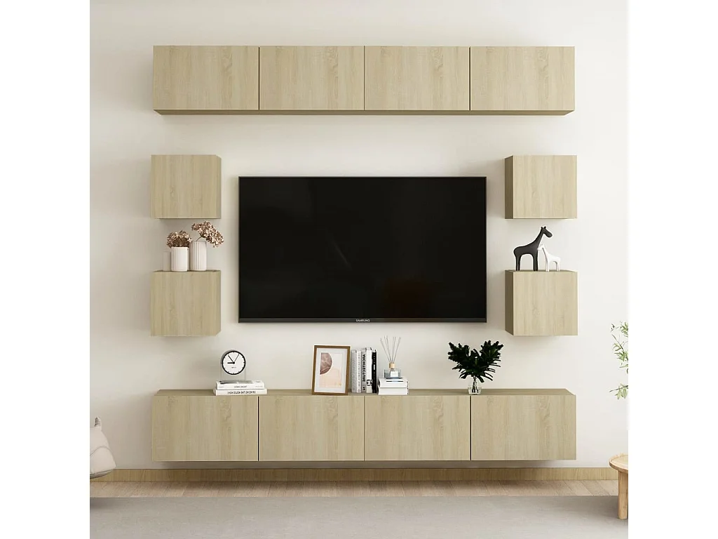 8-delige Tv-meubelset bewerkt hout sonoma eikenkleurig NL49067