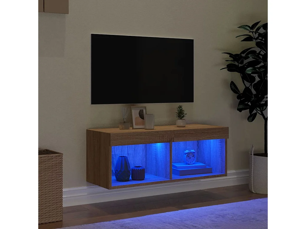 Meuble TV avec lumières LED chêne sonoma 80x30x30 cm WET3156
