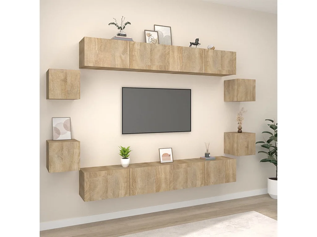 8-delige Tv-meubelset bewerkt hout sonoma eikenkleurig NL29599