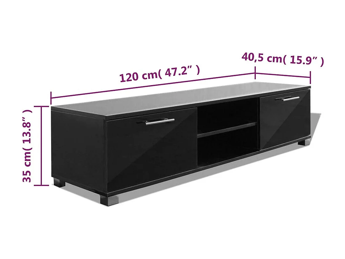 Meuble TV Noir brillant 120x40,5x35 cm WET5205