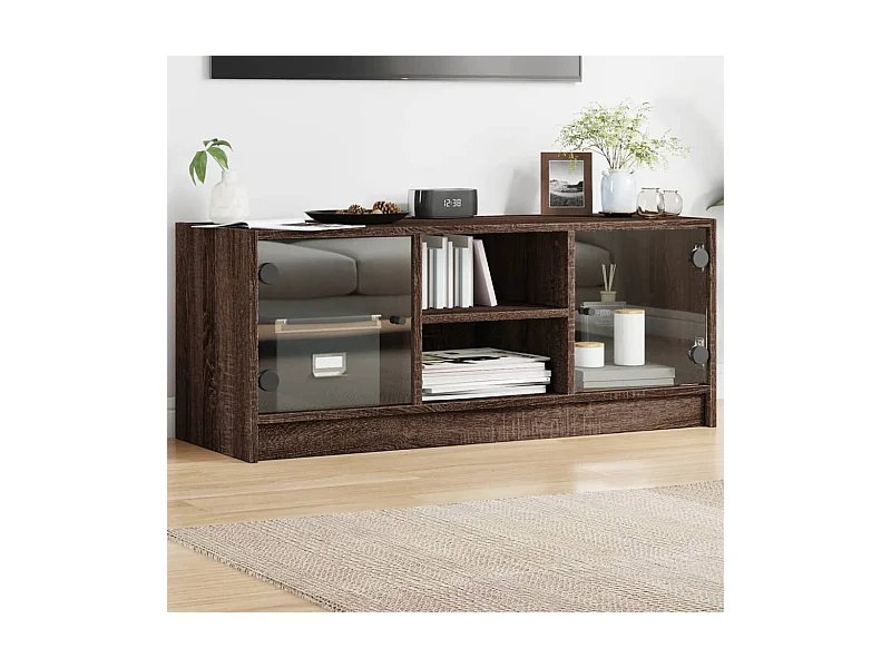 TV-Schrank,TV-Möbel mit Glastüren Braun Eichen-Optik 102x37x42 cm -gkd310089