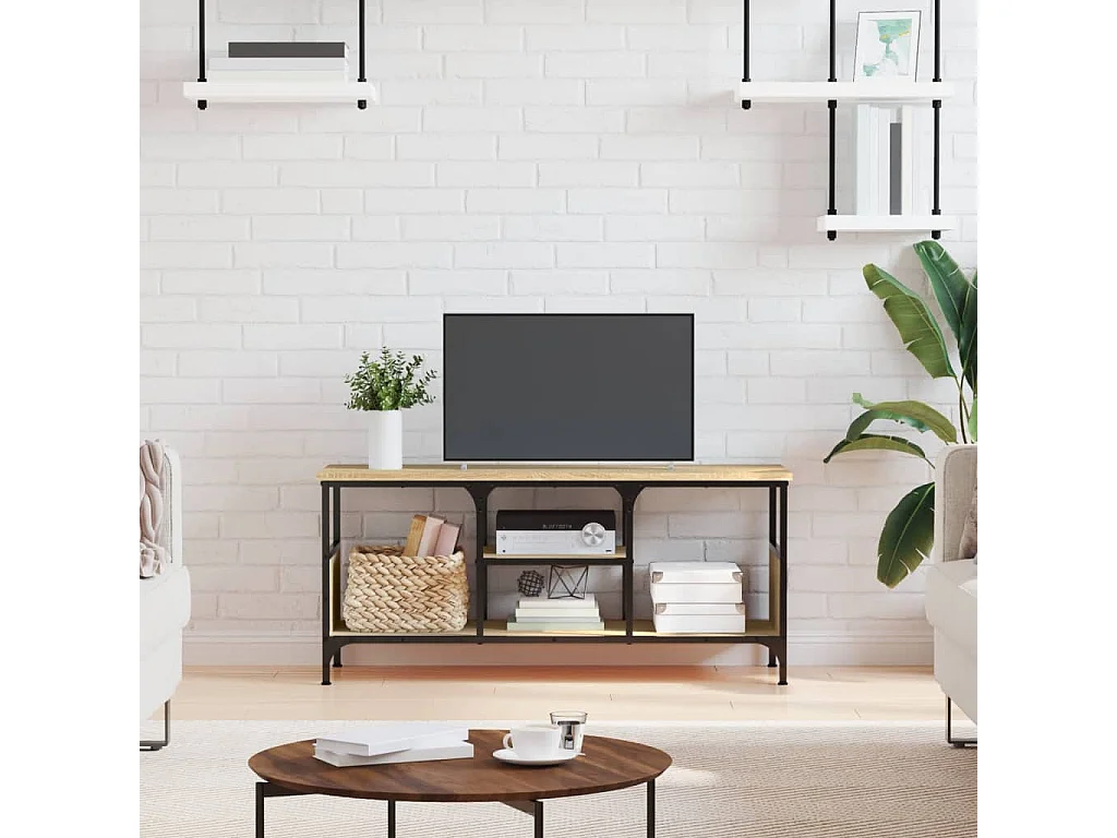 Mueble TV hierro madera contrachapada roble Sonoma 100x35x45 cm ES41835