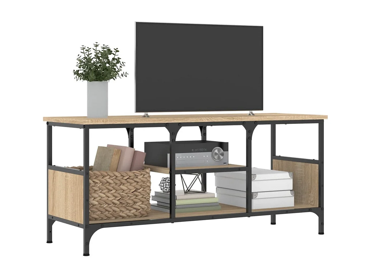 Mueble TV hierro madera contrachapada roble Sonoma 100x35x45 cm ES41835