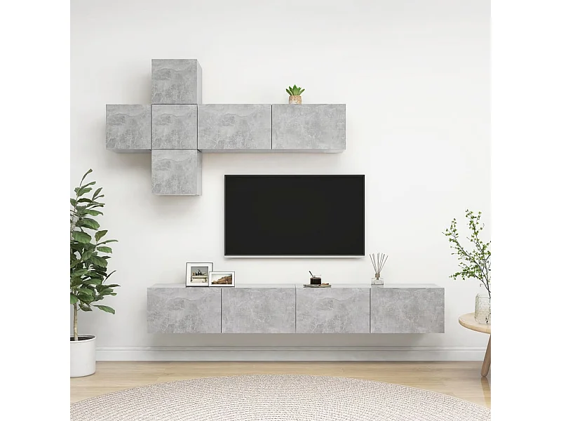 7-delige Tv-meubelset bewerkt hout betongrijs NL146564