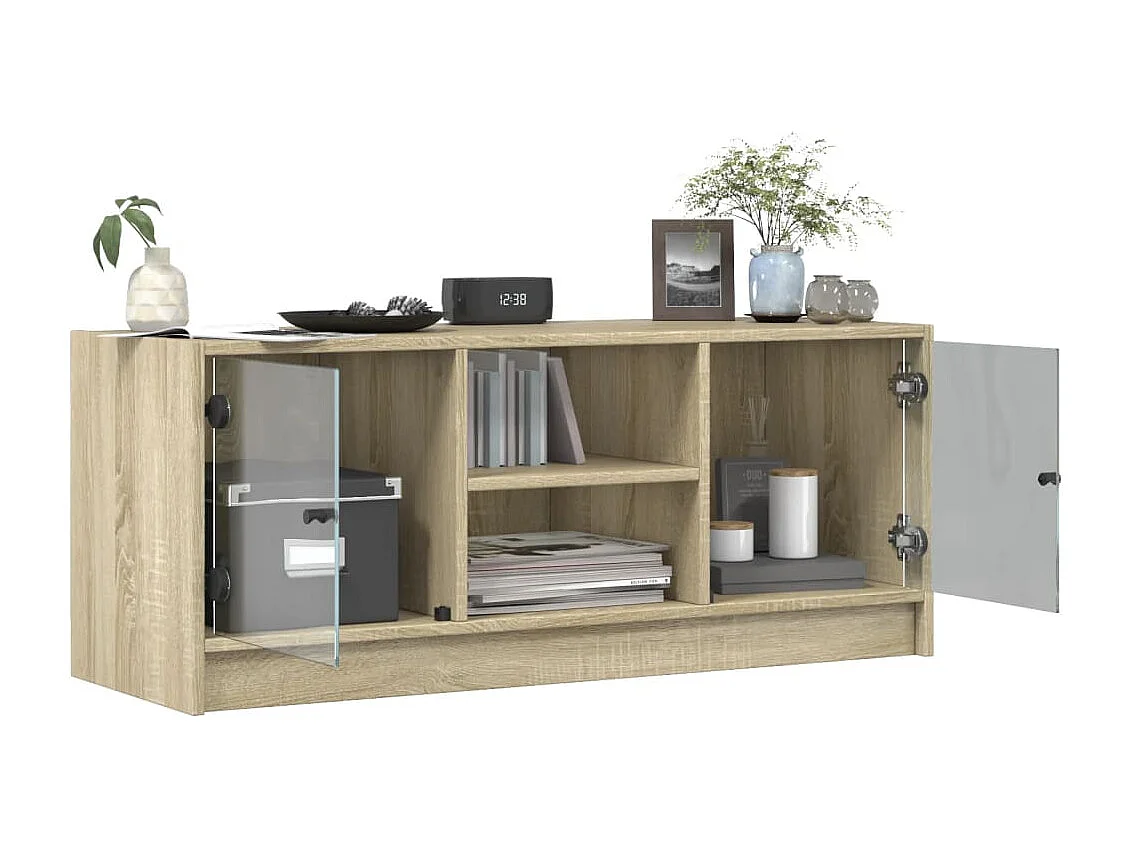 Meuble TV avec portes en verre chêne sonoma 102x37x42 cm WET1599