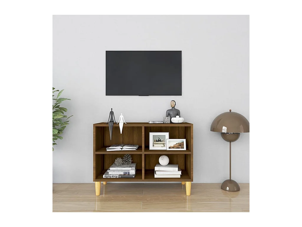Meuble TV avec pieds en bois massif Chêne marron 69,5x30x50 cm WET2715
