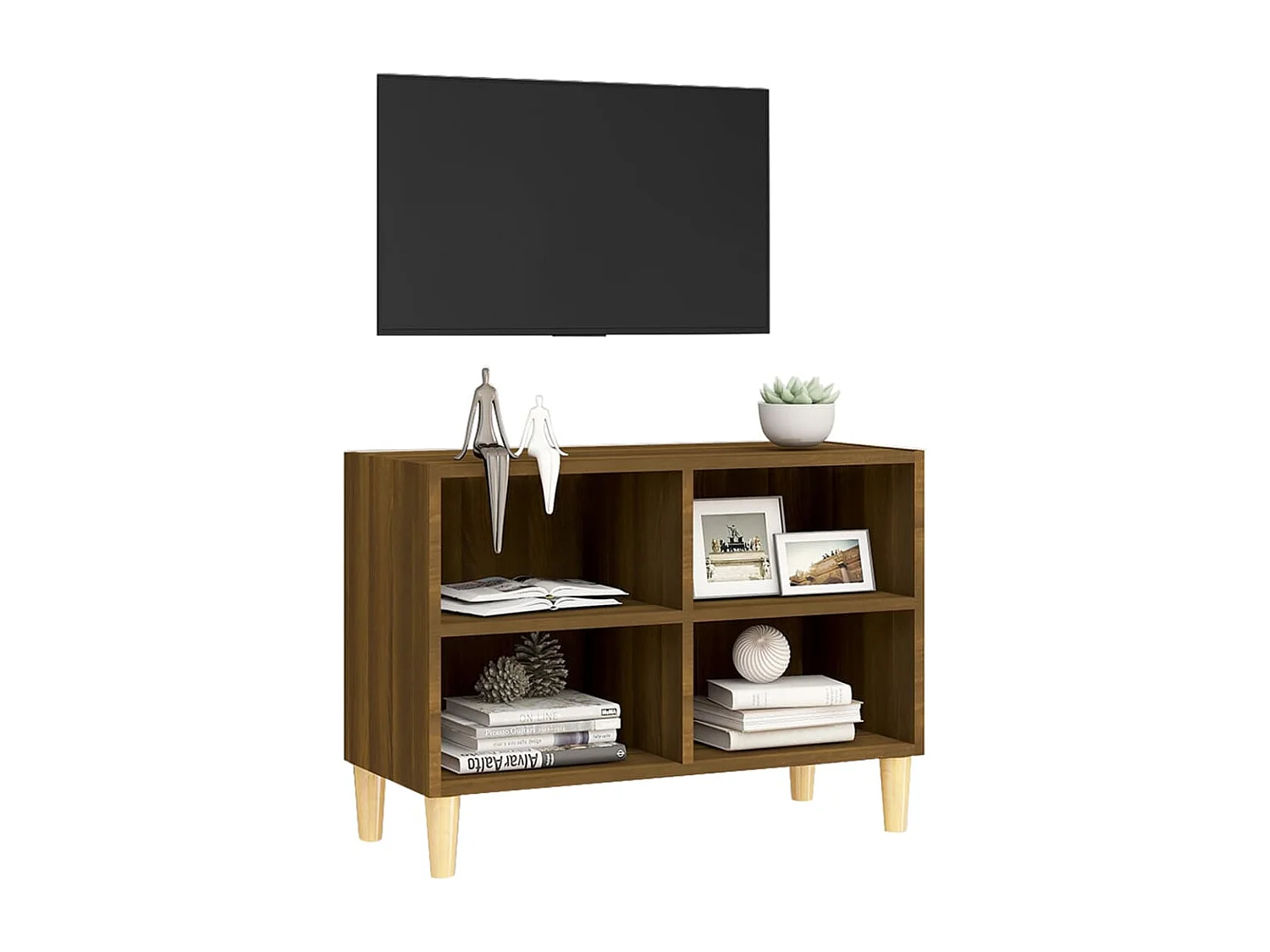 Meuble TV avec pieds en bois massif Chêne marron 69,5x30x50 cm WET2715