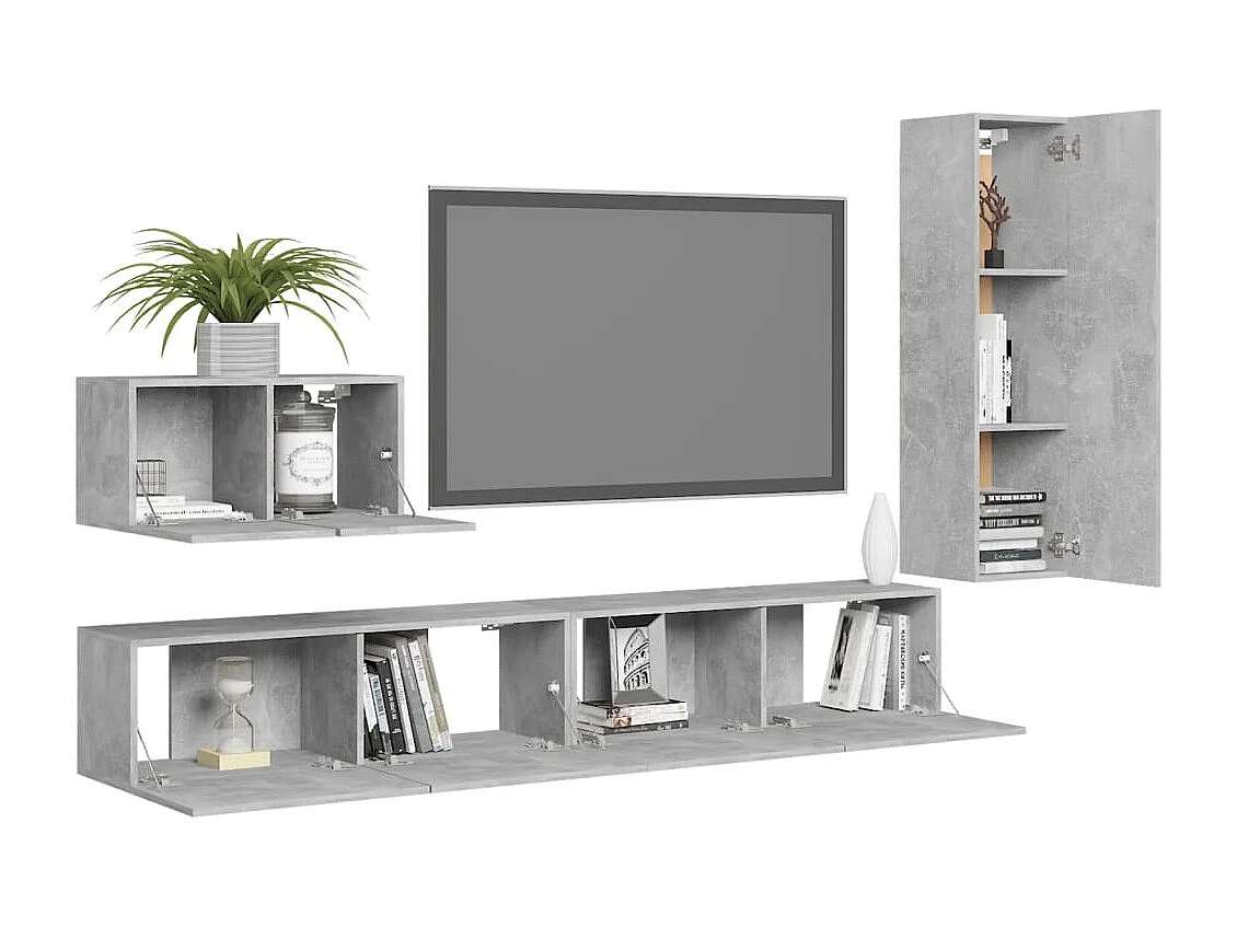 Ensemble de meuble TV 4 pcs Gris béton Aggloméré WET7352