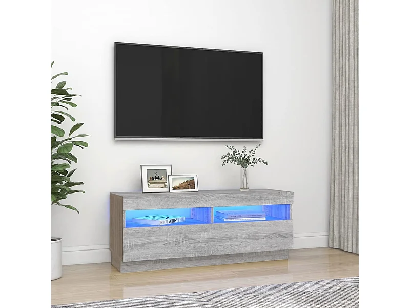 Móvel de TV com luzes LED 100x35x40 cm sonoma cinzento PT115940
