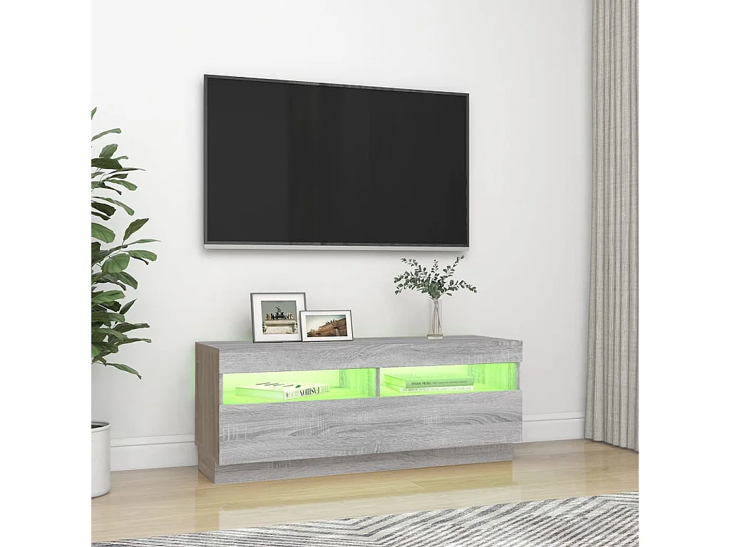 Móvel de TV com luzes LED 100x35x40 cm sonoma cinzento PT115940