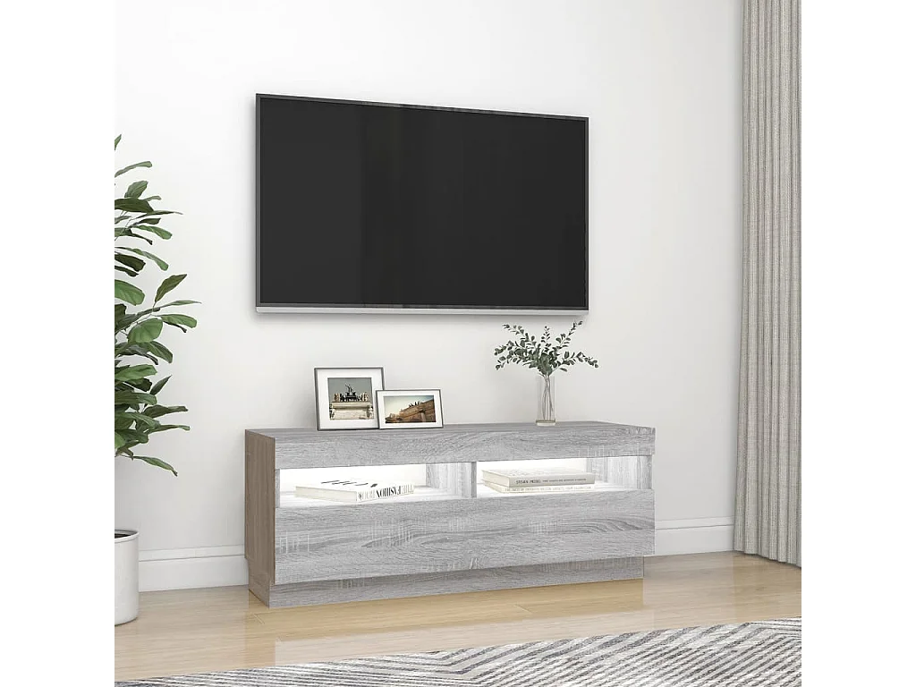 Móvel de TV com luzes LED 100x35x40 cm sonoma cinzento PT115940