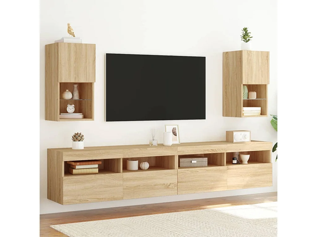 2 Stk.TV-Schränke,TV-Möbel mit LED-Leuchten Sonoma-Eiche 30,5x30x60 cm -gkd916974