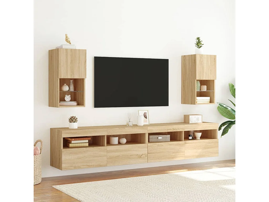 2 Stk.TV-Schränke,TV-Möbel mit LED-Leuchten Sonoma-Eiche 30,5x30x60 cm -gkd916974