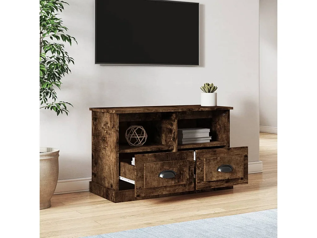 Tv-meubel 80x35x50 cm bewerkt hout gerookt eikenkleurig NL14785