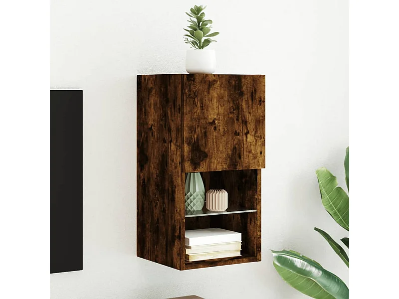 Mueble TV con luces LED roble ahumado 30,5x30x60 cm YOE89395