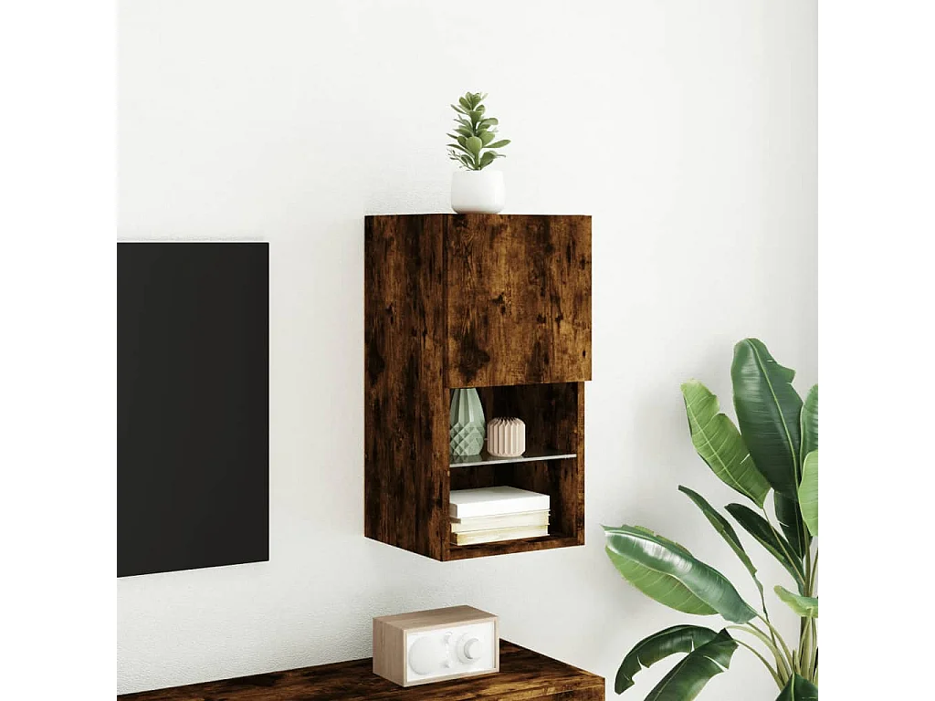 Meuble TV avec lumières LED chêne fumé 30,5x30x60 cm WET7189