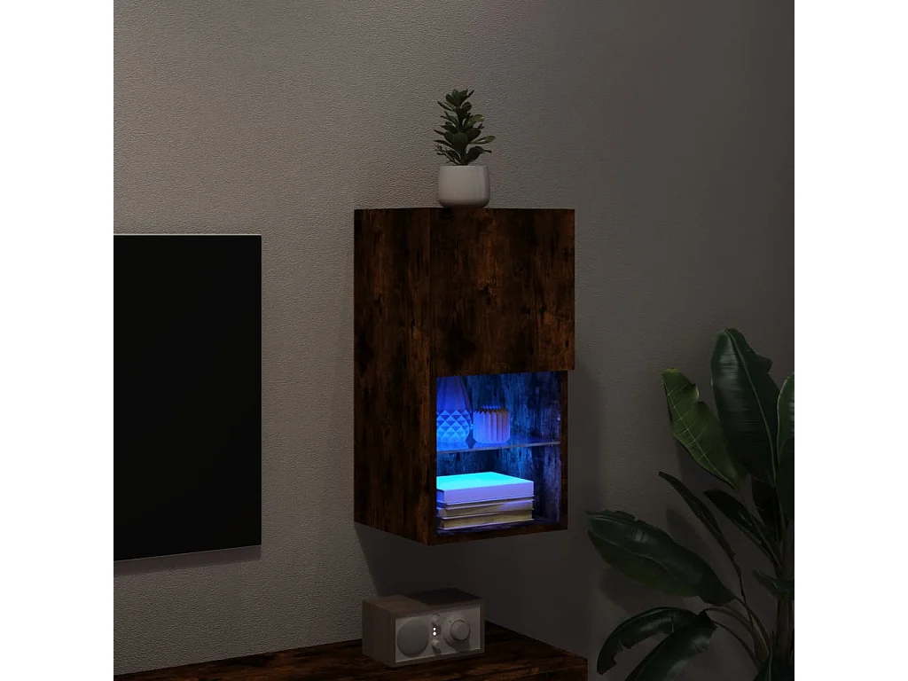 Meuble TV avec lumières LED chêne fumé 30,5x30x60 cm WET7189