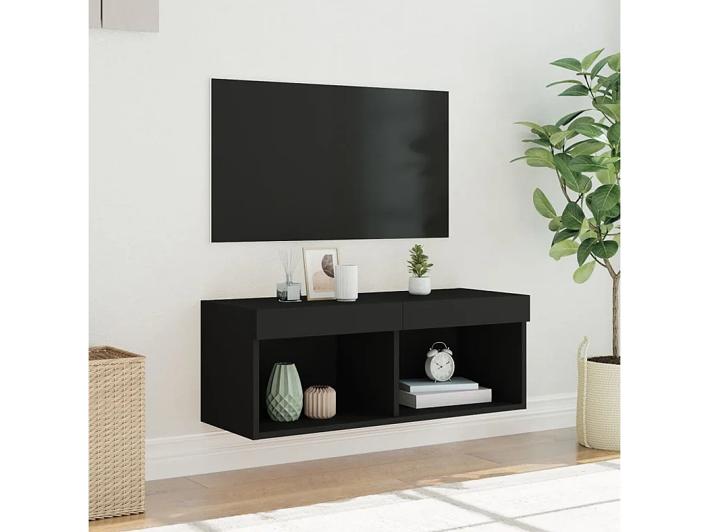 Móvel de TV com luzes LED 80x30x30 cm preto PT451383