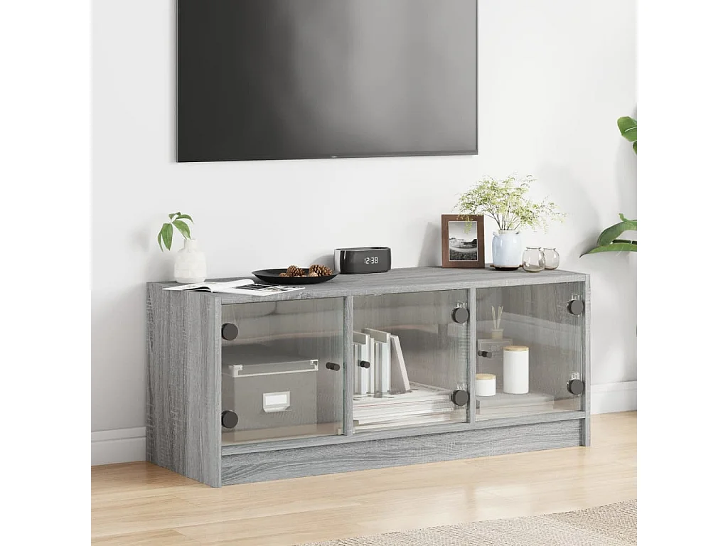 Móvel de TV c/ portas de vidro 102x37x42 cm cinza sonoma PT613618