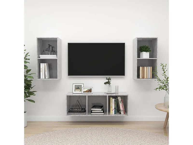 3-tlg. TV-Schrank-Set,TV-Möbel Betongrau Holzwerkstoff -gkd182502