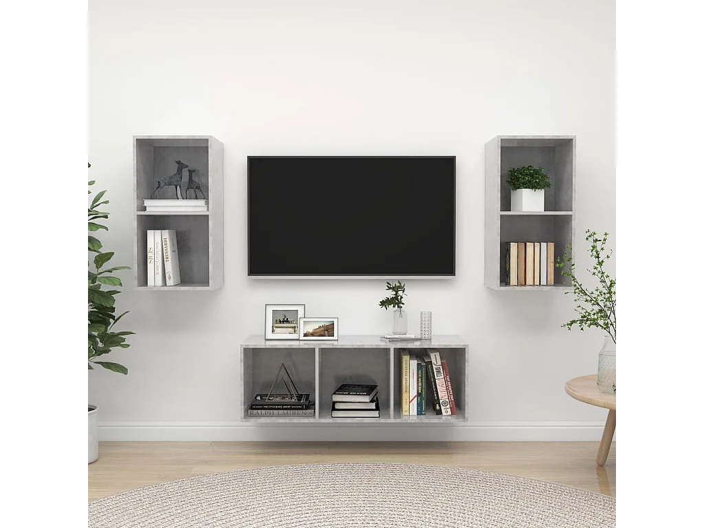 Ensemble de meuble TV 3 pcs Gris béton Aggloméré WET8365