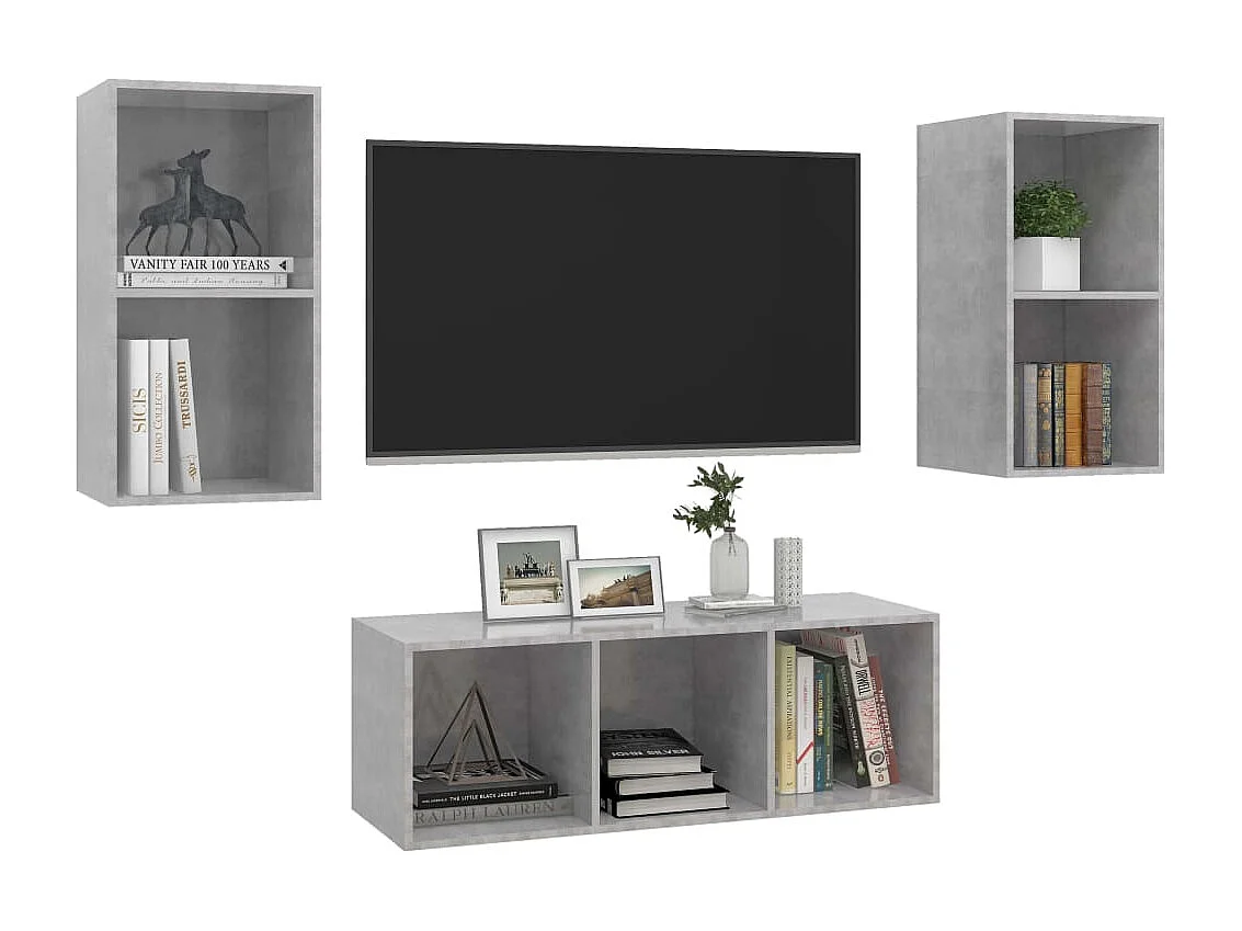 Ensemble de meuble TV 3 pcs Gris béton Aggloméré WET8365