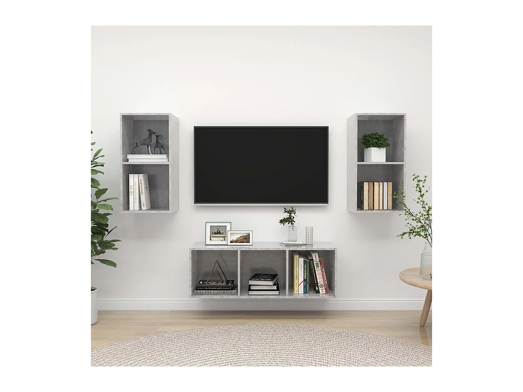 Ensemble de meuble TV 3 pcs Gris béton Aggloméré WET8365