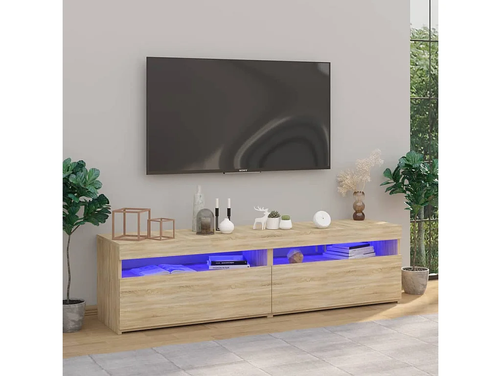 2 Stk.TV-Schränke,TV-Möbel mit LED-Leuchten Sonoma-Eiche 75x35x40 cm -gkd234126