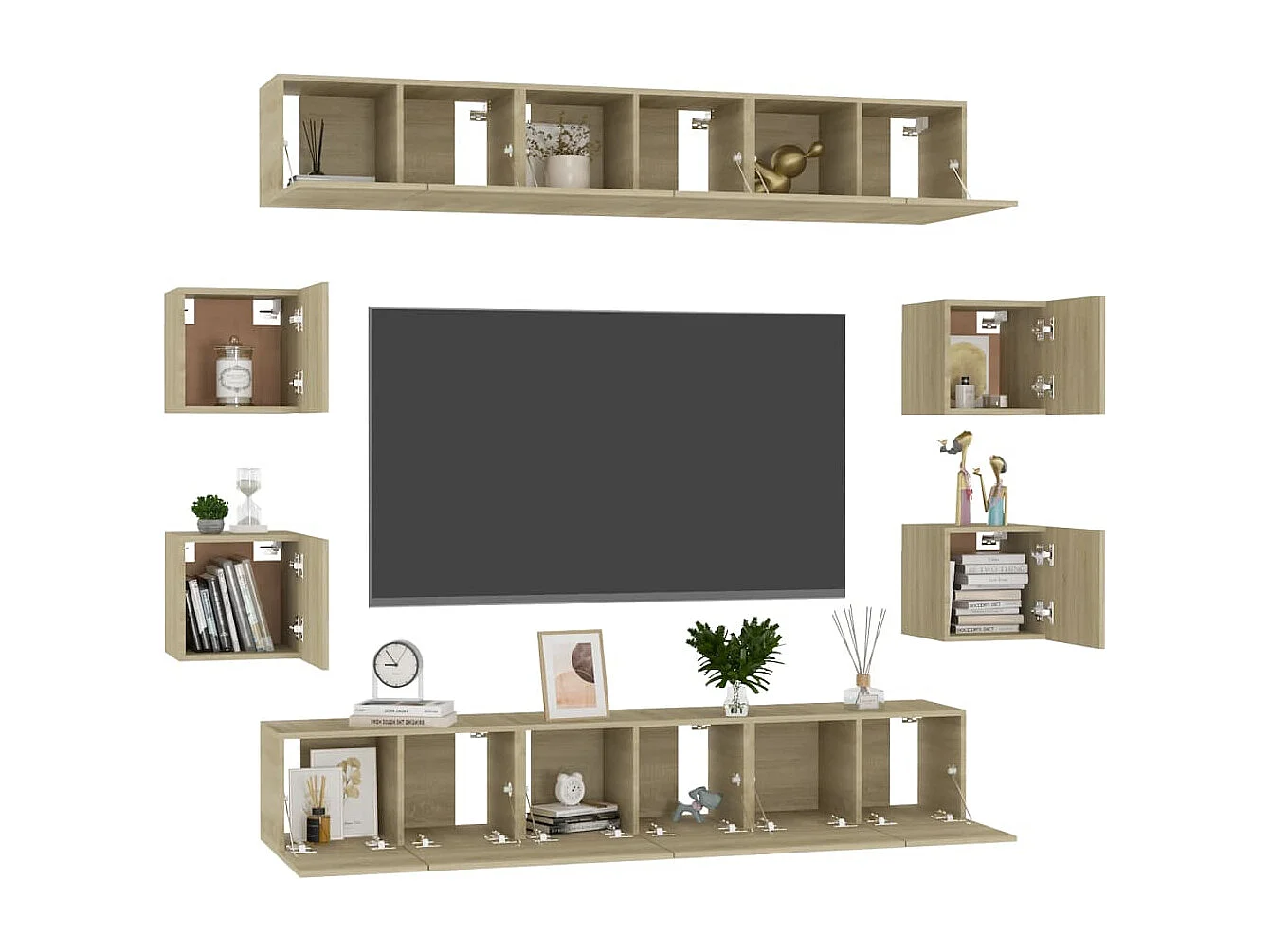 10 pzas Muebles TV madera ingeniería roble Sonoma YOE16745