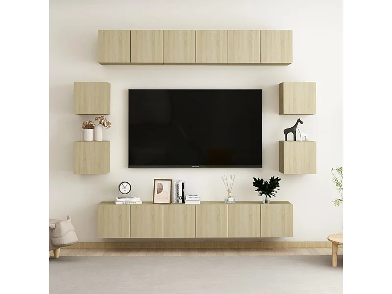 10 pzas Muebles TV madera ingeniería roble Sonoma YOE16745