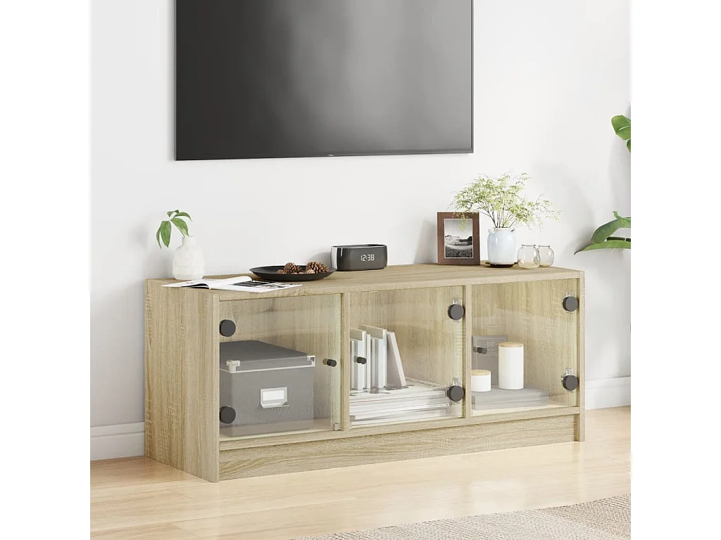 Meuble TV avec portes en verre chêne sonoma 102x37x42 cm WET1699
