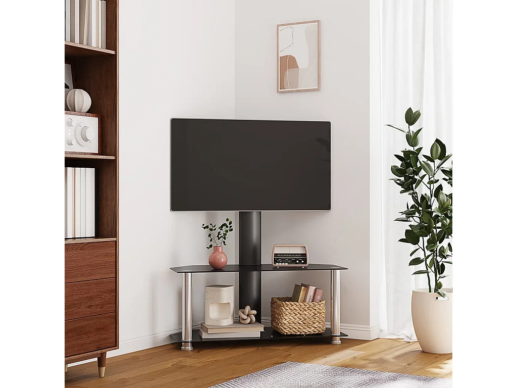 Suporte canto TV 32-70 polegadas 2 prateleiras preto/prateado PT542311