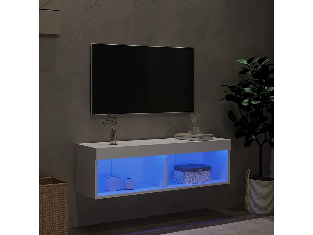 Meuble TV avec lumières LED blanc 100x30x30 cm WET8094
