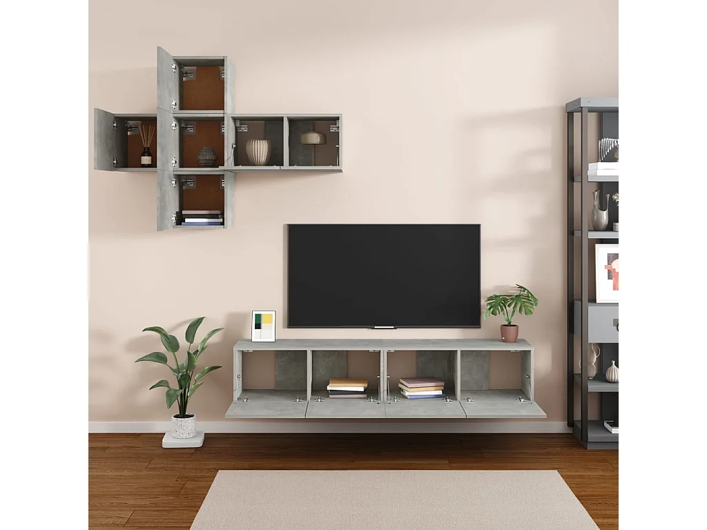 Ensemble de meubles TV 7 pcs Gris béton Bois d'ingénierie WET1263