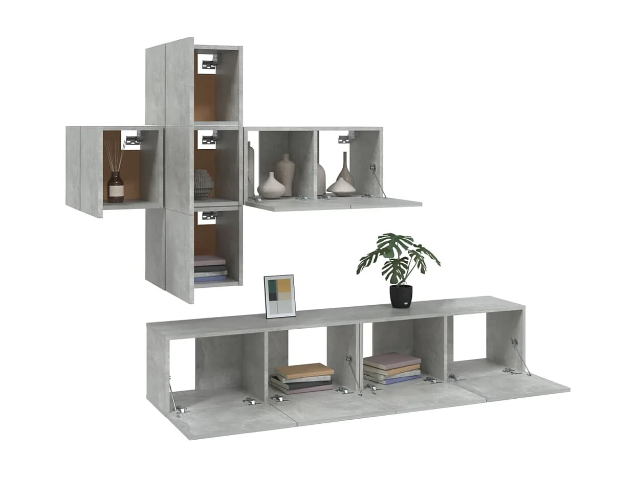 Ensemble de meubles TV 7 pcs Gris béton Bois d'ingénierie WET1263