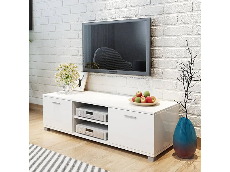 Móvel de TV 140x40,5x35 cm branco brilhante PT748582
