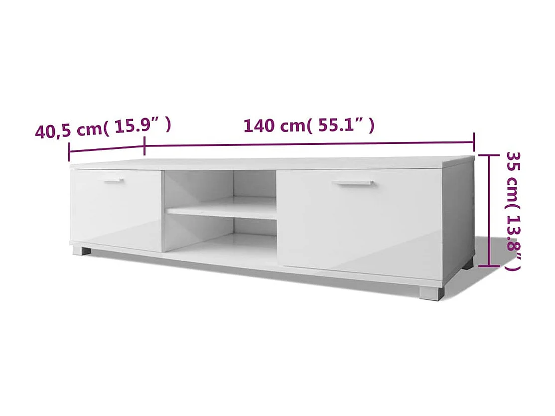 Móvel de TV 140x40,5x35 cm branco brilhante PT748582