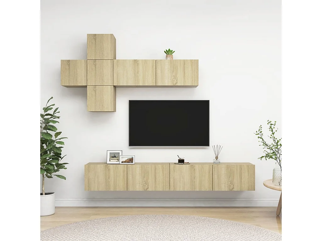 7 pzas Muebles TV roble Sonoma YOE18345