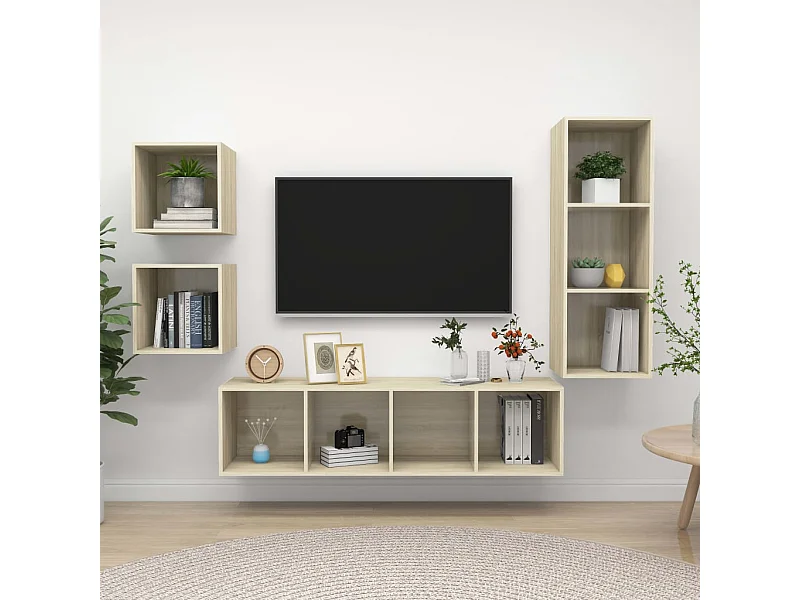 4-tlg. TV-Schrank-Set,TV-Möbel Sonoma-Eiche Holzwerkstoff -gkd26904
