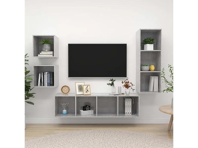 4-tlg. TV-Schrank-Set,TV-Möbel Betongrau Holzwerkstoff -gkd899114