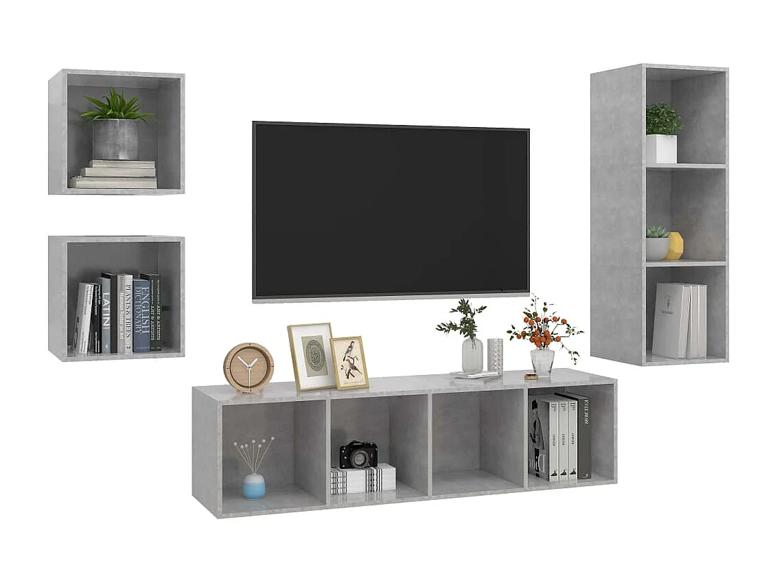 Ensemble de meuble TV 4 pcs Gris béton Aggloméré WET3183
