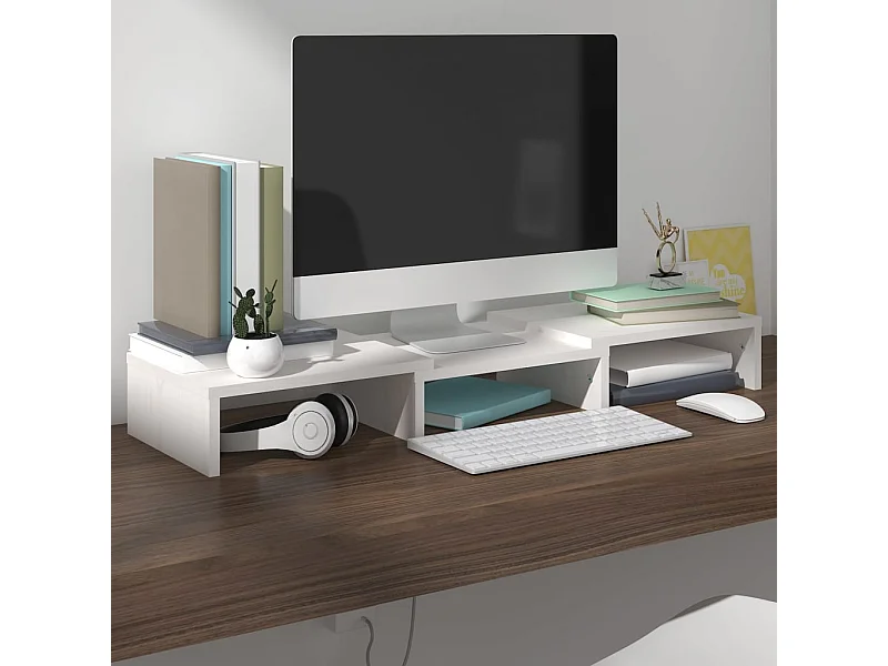 Soporte de monitor madera maciza de pino blanco 60x24x10,5 cm YOE86322