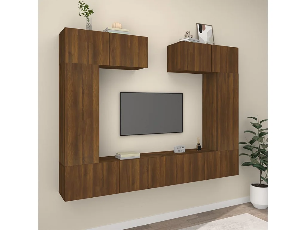 6-delige Tv-meubelset bewerkt hout bruin eikenkleur NL32123